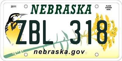 NE license plate ZBL318