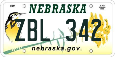 NE license plate ZBL342