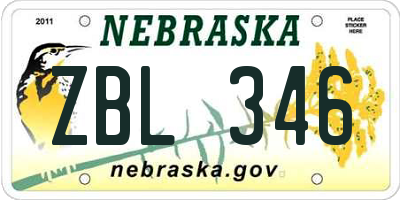 NE license plate ZBL346