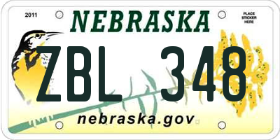 NE license plate ZBL348