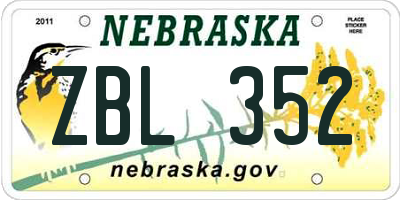 NE license plate ZBL352