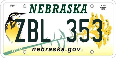 NE license plate ZBL353