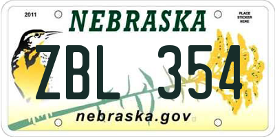 NE license plate ZBL354