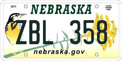 NE license plate ZBL358