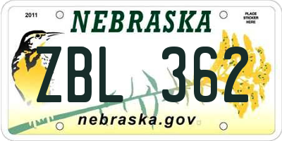 NE license plate ZBL362