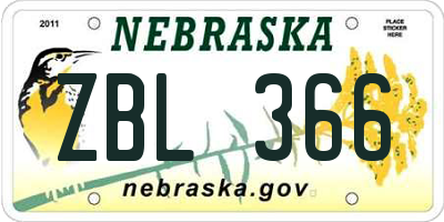 NE license plate ZBL366