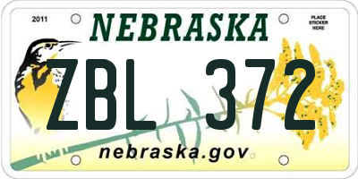 NE license plate ZBL372