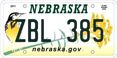 NE license plate ZBL385