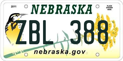 NE license plate ZBL388