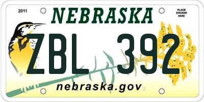 NE license plate ZBL392