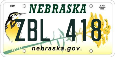 NE license plate ZBL418