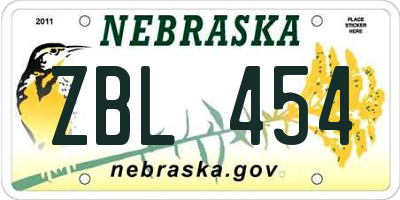 NE license plate ZBL454
