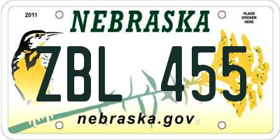 NE license plate ZBL455