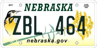 NE license plate ZBL464