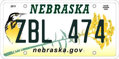 NE license plate ZBL474