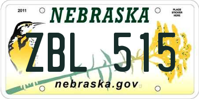 NE license plate ZBL515