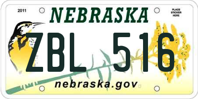 NE license plate ZBL516