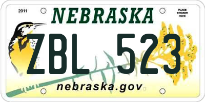 NE license plate ZBL523
