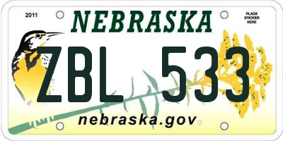 NE license plate ZBL533