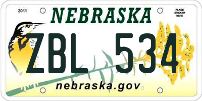 NE license plate ZBL534