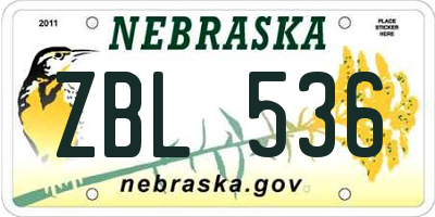 NE license plate ZBL536