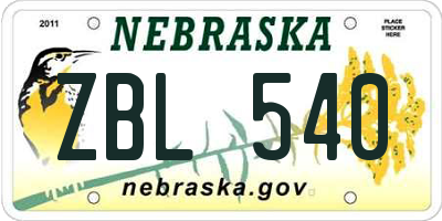 NE license plate ZBL540
