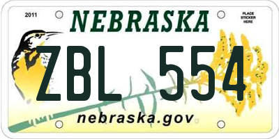 NE license plate ZBL554