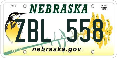 NE license plate ZBL558