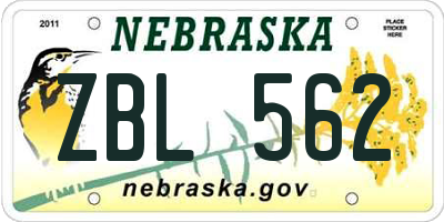 NE license plate ZBL562