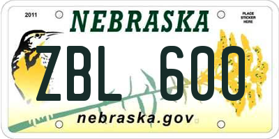 NE license plate ZBL600