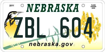 NE license plate ZBL604