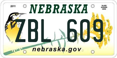NE license plate ZBL609