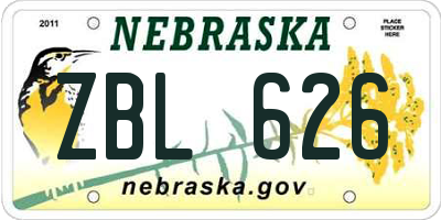 NE license plate ZBL626