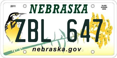 NE license plate ZBL647