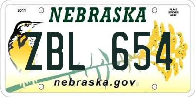 NE license plate ZBL654
