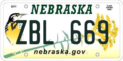 NE license plate ZBL669