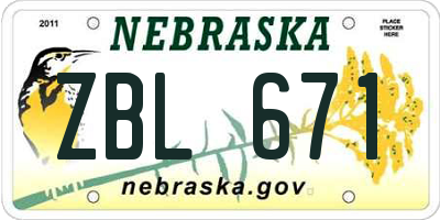 NE license plate ZBL671