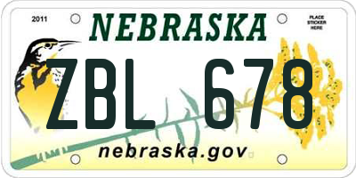 NE license plate ZBL678