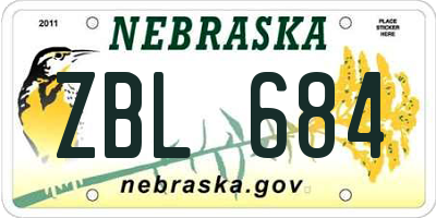 NE license plate ZBL684