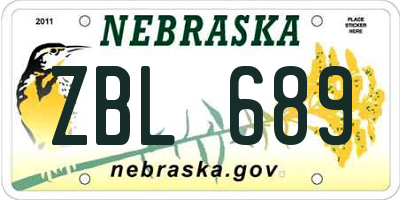 NE license plate ZBL689