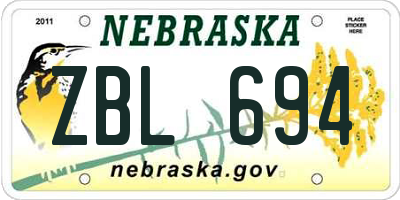 NE license plate ZBL694