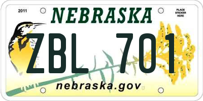NE license plate ZBL701