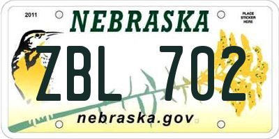 NE license plate ZBL702