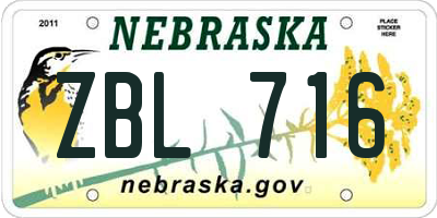 NE license plate ZBL716