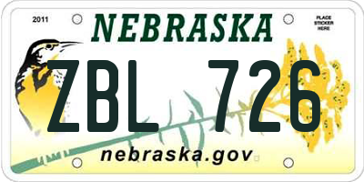 NE license plate ZBL726