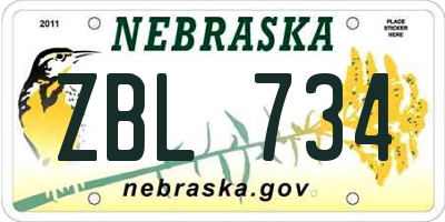 NE license plate ZBL734