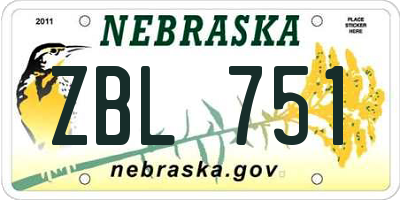 NE license plate ZBL751