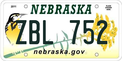 NE license plate ZBL752
