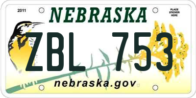 NE license plate ZBL753