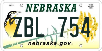 NE license plate ZBL754